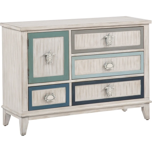 Honu 42" 5 Drawer Cabinet in in Weathered White & Multicolor Wood