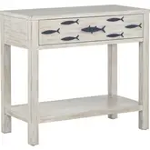 Fisher 1 Drawer Fish Console Table with Shelf in Distressed Antique White Wood