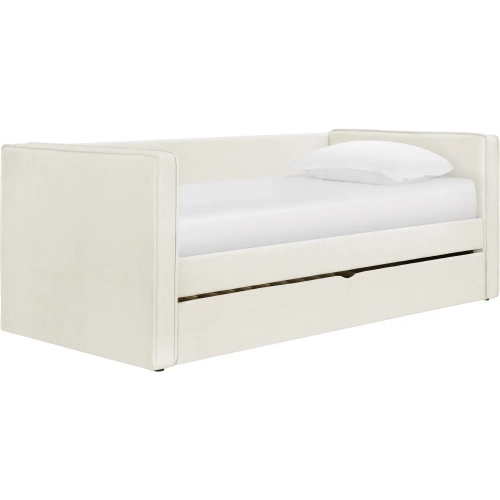 Lukins Twin Daybed with Trundle in Cream Off White Chenille Fabric