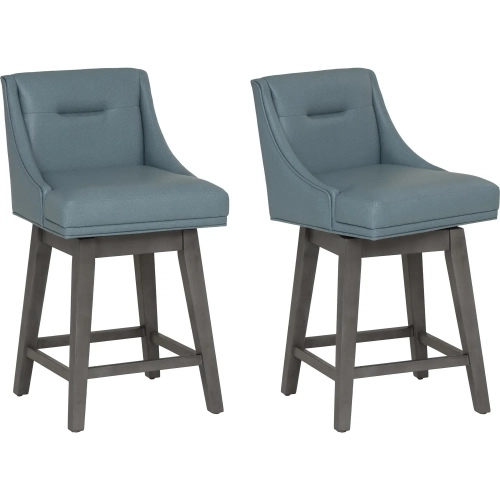 Bastille 26" Swivel Counter Stool in Blue Vegan Leather & Grey Wood