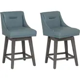 Bastille 26" Swivel Counter Stool in Blue Vegan Leather & Grey Wood