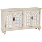 Berkshire 4 Door Credenza in Distressed Cream Wood & Mirror