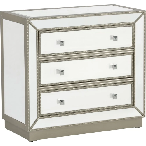 Yarkin 36" Mirrored 3 Drawer Chest in Muted Gold & Mirror