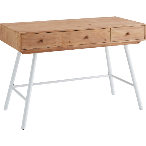 Cailan Desk in Natural Wood & White Metal