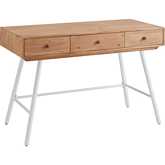 Cailan Desk in Natural Wood & White Metal