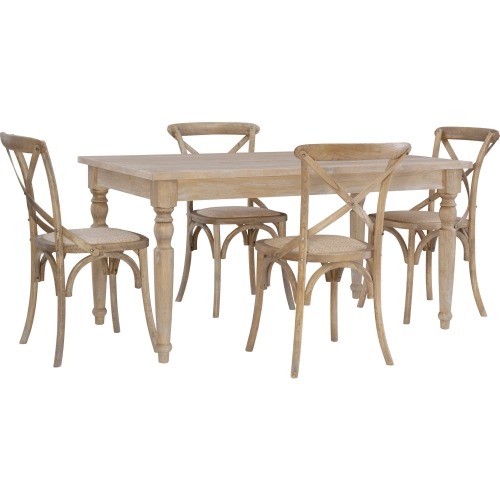 Avalon 5 Piece Dining Set in Natural Grey Finish Wood & Rattan