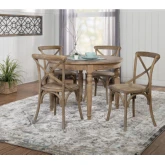 Avalon 5 Piece Round Dining Set in Natural Grey Wood & Rattan