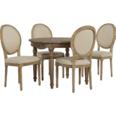 Avalon 5 Piece Round Dining Set in Natural Brown Wood & Beige Fabric