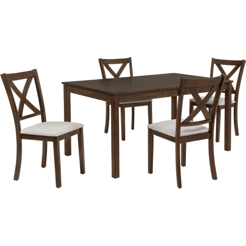 Warren 5 Piece Dining Set in Brown Wood & Beige Fabric