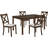 Warren 5 Piece Dining Set in Brown Wood & Beige Fabric