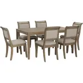 Emmy 7 Piece 60" Dining Set in Wood & Off White Fabric