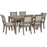 Emmy 7 Piece 60" Dining Set in Wood & Neutral Striped Fabric