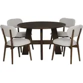 Curran 5 Piece 46" Round Dining Set in Brown Wood & Beige Fabric