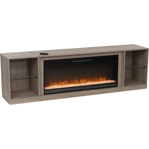Xander 3 Piece Electric Fireplace Set in Blonde Walnut Finish Wood & Glass