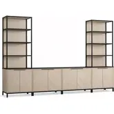 Alver 4 Piece Media Bookcase Set in Blonde Faux Wood & Black Metal
