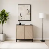 Alver 2 Door Cabinet in Blonde Faux Wood & Black Metal