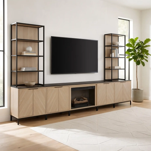Alver 5 Piece Fireplace Entertainment Unit in Faux Wood & Black Metal