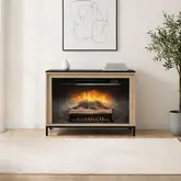 Alver Electric Fireplace in Blonde Faux Wood & Black Metal