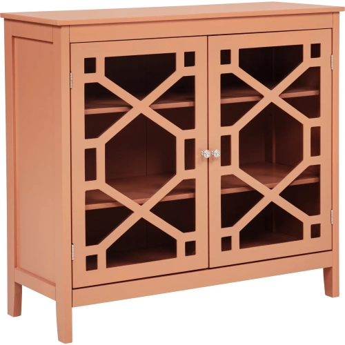 Fetti Cabinet in Terracotta Orange Wood & Tempered Glass