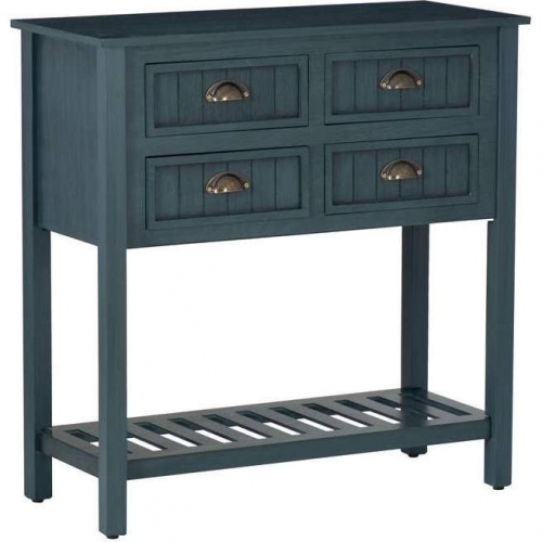 Brimley Beadboard Console Table in Dark Teal Blue Wood
