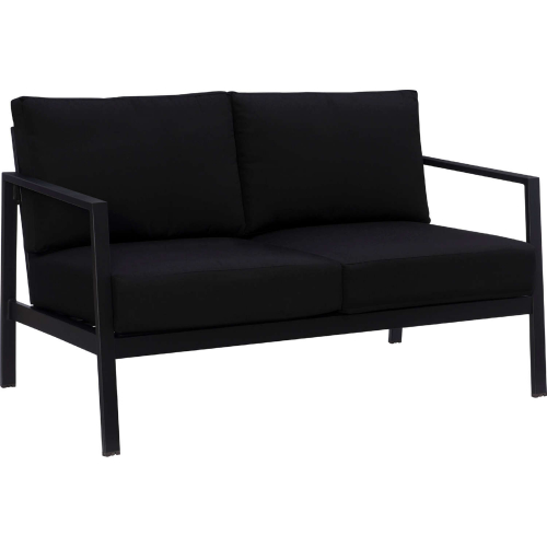 Holland Outdoor Loveseat in Black Aluminum & Black Fabric