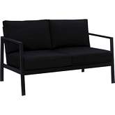 Holland Outdoor Loveseat in Black Aluminum & Black Fabric