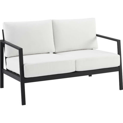 Holland Outdoor Loveseat in Black Aluminum & White Fabric