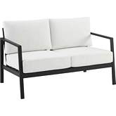 Holland Outdoor Loveseat in Black Aluminum & White Fabric