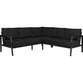 Holland Outdoor Sectional Sofa in Black Aluminum & Black Fabric
