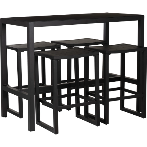 Holland Outdoor 5 Piece Tavern Set in Black Aluminum