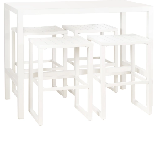 Holland Outdoor 5 Piece Tavern Set in White Aluminum