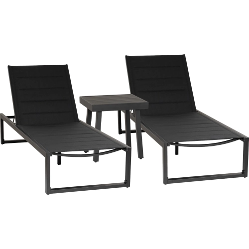 Holland Outdoor 3 Piece Chaise & Table Set in Black Aluminum
