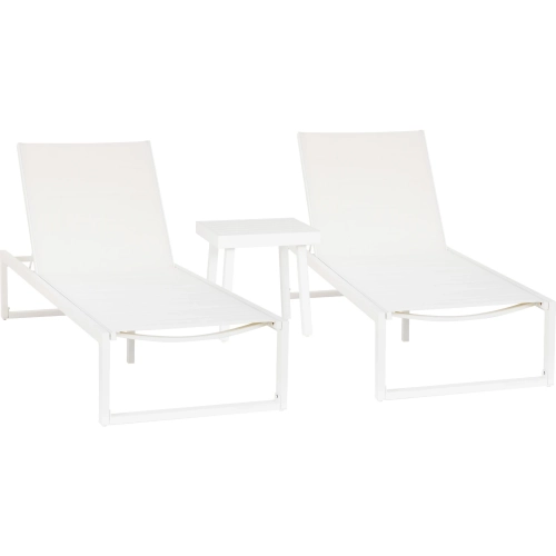 Holland Outdoor 3 Piece Chaise & Table Set in White Aluminum