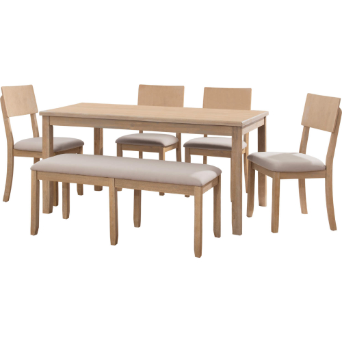 Jorissen 6 Piece Dining Set in Gray Wash Wood & Grey Fabric