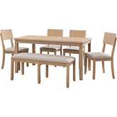 Jorissen 6 Piece Dining Set in Gray Wash Wood & Grey Fabric