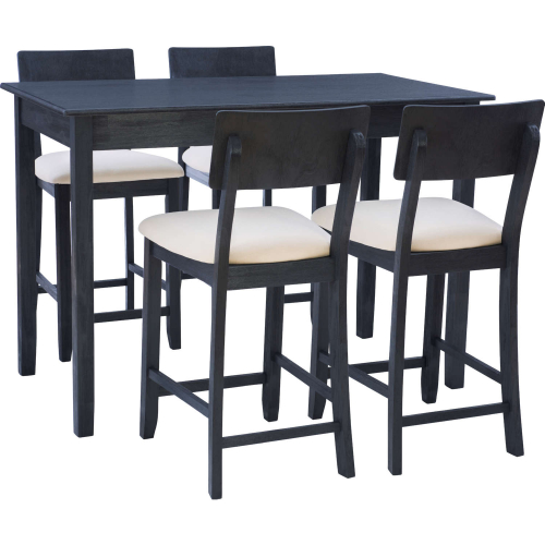 Jorissen 5 Piece Counter Dining Set in Dark Charcoal Black & Beige Fabric