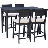 Jorissen 5 Piece Counter Dining Set in Dark Charcoal Black & Beige Fabric