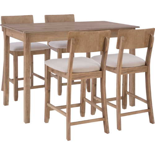 Jorissen 5 Piece Counter Dining Set in Grey Wash & Grey Fabric
