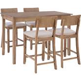 Jorissen 5 Piece Counter Dining Set in Grey Wash & Grey Fabric