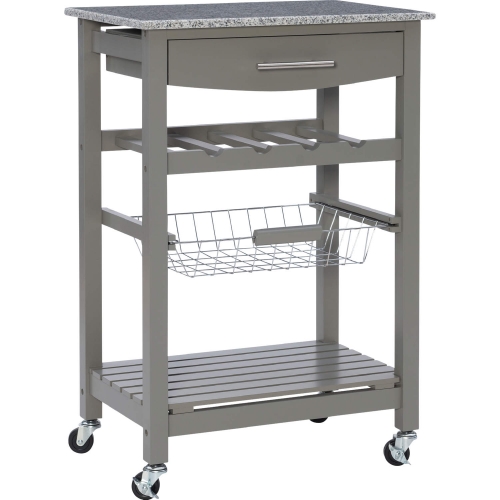 Roger Kitchen Island in Gray Wood & White Granite