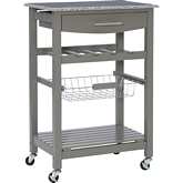 Roger Kitchen Island in Gray Wood & White Granite