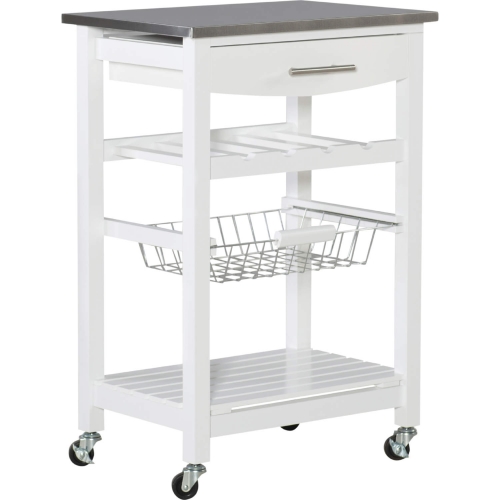 Clarke Kitchen Cart in White Wood & Stainless Steel