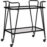 Linon Mid Century Bar Cart in Black Metal & Mirror