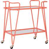 Linon Mid Century Bar Cart in Coral Metal & Mirror
