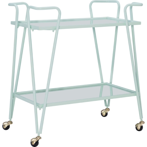 Linon Mid Century Bar Cart in Mint Metal & Mirror