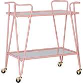 Linon Mid Century Bar Cart in Pink Metal & Mirror