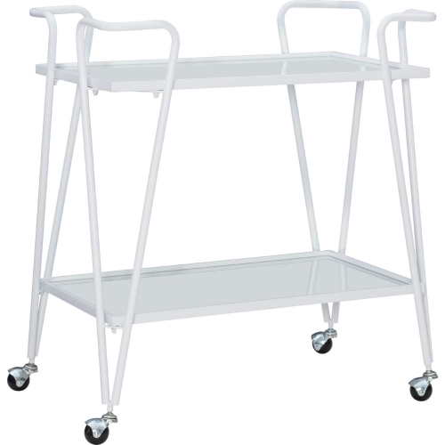 Linon Mid Century Bar Cart in White Metal & Mirror