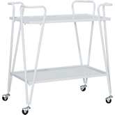 Linon Mid Century Bar Cart in White Metal & Mirror