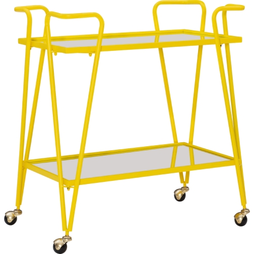 Linon Mid Century Bar Cart in Yellow Metal & Mirror