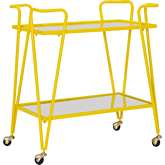 Linon Mid Century Bar Cart in Yellow Metal & Mirror by Linon